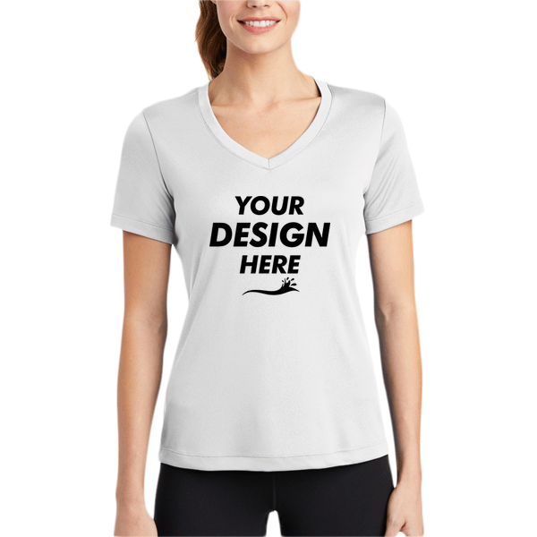 Sport Tek Women's PosiCharge ® Competitor V Neck Tee, White, Body view, Mockup
