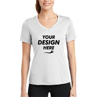 Sport Tek Women's PosiCharge ® Competitor V Neck Tee, White, Body view, Mockup