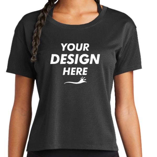 Sport Tek Women's PosiCharge ® Draft Crop Tee, Black, Front view, Mockup