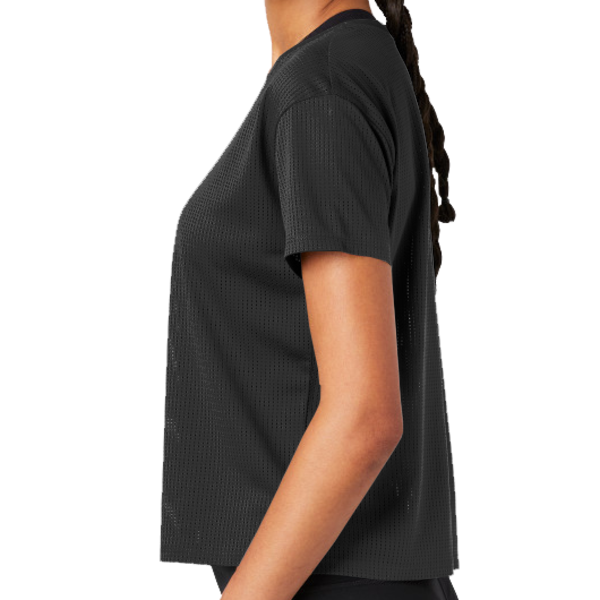 Sport Tek Women's PosiCharge ® Draft Crop Tee, Black, Left Sleeve view