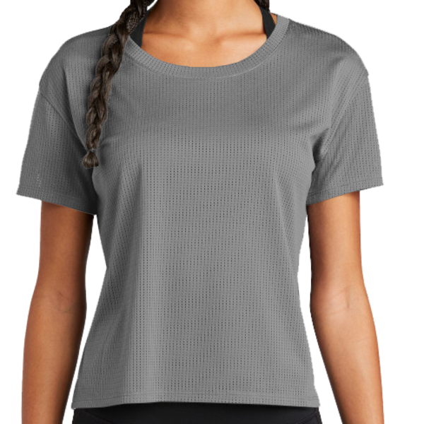 Sport Tek Women's PosiCharge ® Draft Crop Tee, Dark Grey, Front view