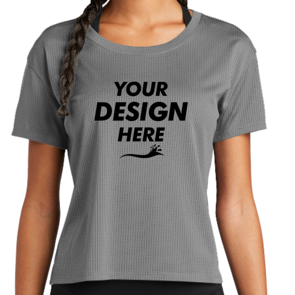Sport Tek Women's PosiCharge ® Draft Crop Tee, Dark Grey, Front view, Mockup