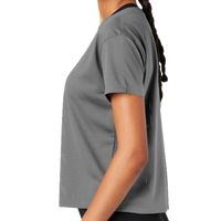 Sport Tek Women's PosiCharge ® Draft Crop Tee, Dark Grey, Left Sleeve view