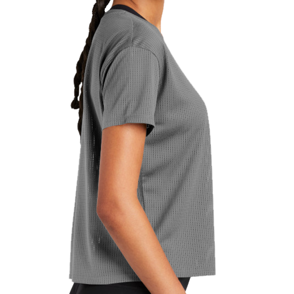 Sport Tek Women's PosiCharge ® Draft Crop Tee, Dark Grey, Right Sleeve view