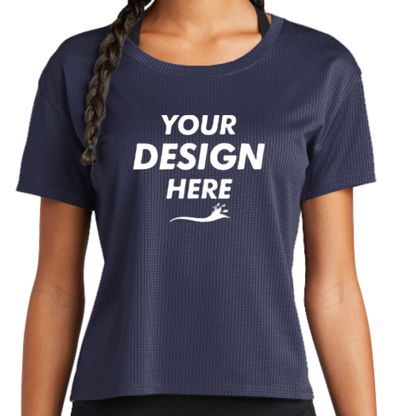 Sport Tek Women's PosiCharge ® Draft Crop Tee, True Navy, Front view, Mockup