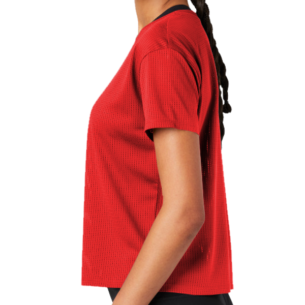 Sport Tek Women's PosiCharge ® Draft Crop Tee, True Red, Left Sleeve view