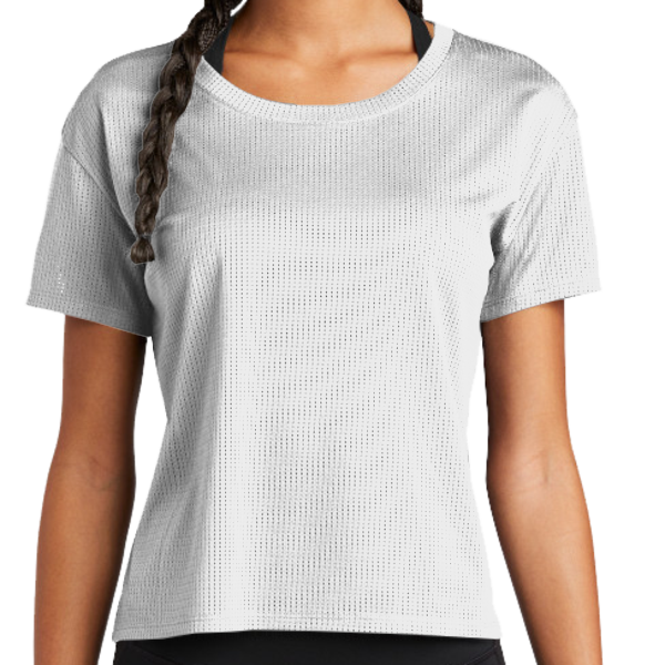 Sport Tek Women's PosiCharge ® Draft Crop Tee, White, Front view
