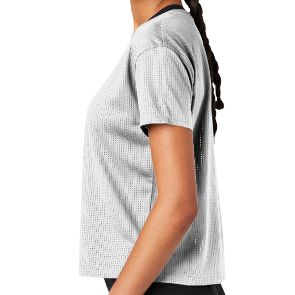 Sport Tek Women's PosiCharge ® Draft Crop Tee, White, Left Sleeve view