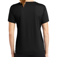 Sport Tek Women's PosiCharge ® RacerMesh ® V Neck Tee, Black, Back view