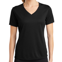 Sport Tek Women's PosiCharge ® RacerMesh ® V Neck Tee, Black, Front view