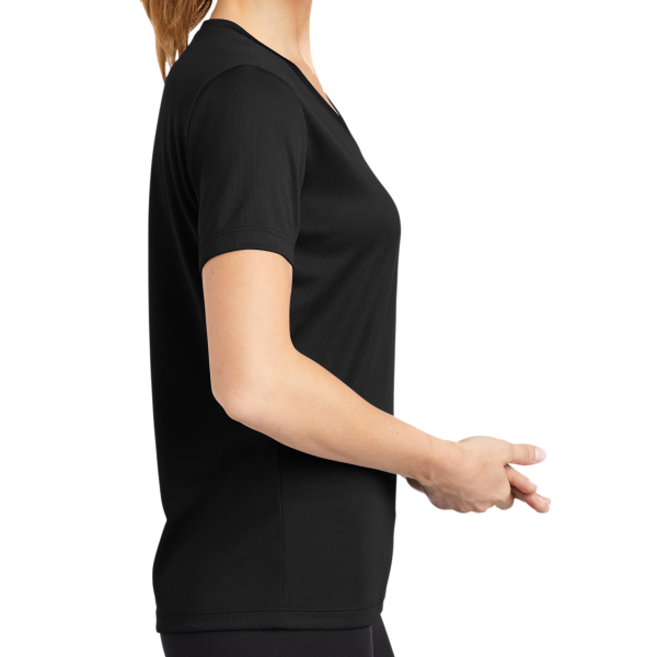 Sport Tek Women's PosiCharge ® RacerMesh ® V Neck Tee, Black, Right Sleeve view