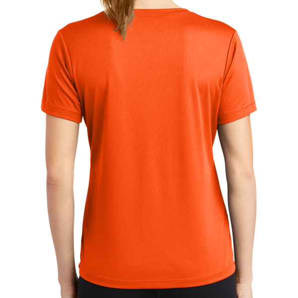 Sport Tek Women's PosiCharge ® RacerMesh ® V Neck Tee, Neon Orange, Back view