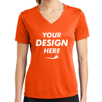Sport Tek Women's PosiCharge ® RacerMesh ® V Neck Tee, Neon Orange, Front view, Mockup