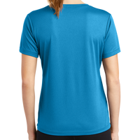 Sport Tek Women's PosiCharge ® RacerMesh ® V Neck Tee, Pond Blue, Back view