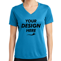 Sport Tek Women's PosiCharge ® RacerMesh ® V Neck Tee, Pond Blue, Front view, Mockup