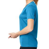 Sport Tek Women's PosiCharge ® RacerMesh ® V Neck Tee, Pond Blue, Left Sleeve view
