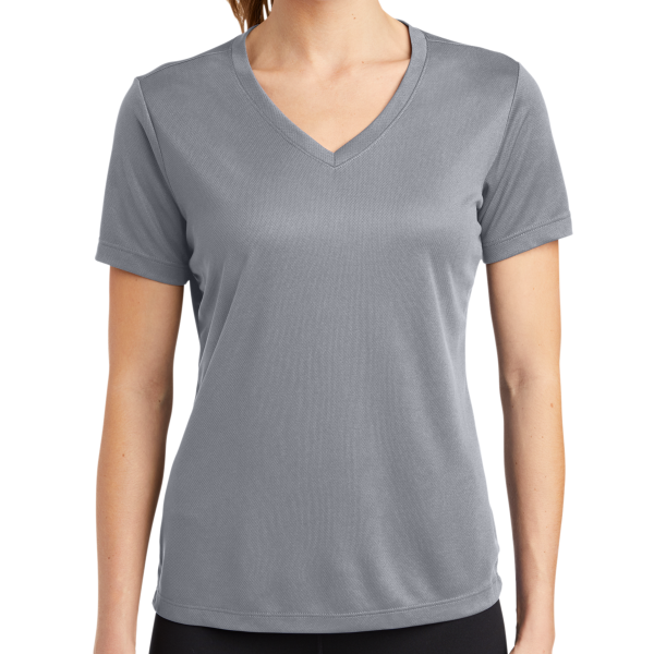 Sport Tek Women's PosiCharge ® RacerMesh ® V Neck Tee, Silver, Front view