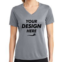 Sport Tek Women's PosiCharge ® RacerMesh ® V Neck Tee, Silver, Front view, Mockup