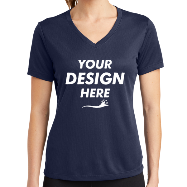 Sport Tek Women's PosiCharge ® RacerMesh ® V Neck Tee, True Navy, Front view, Mockup