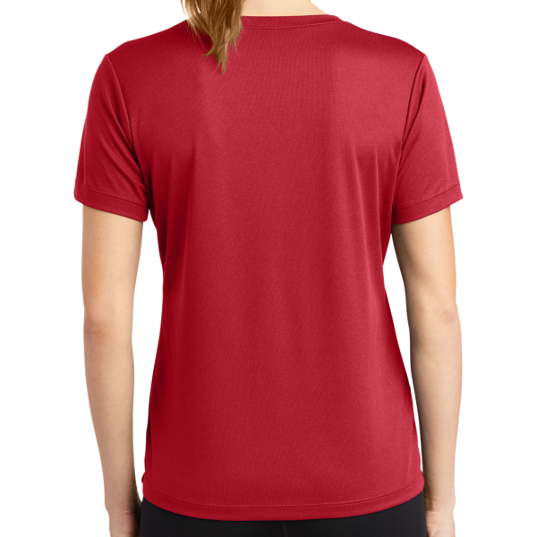 Sport Tek Women's PosiCharge ® RacerMesh ® V Neck Tee, True Red, Back view