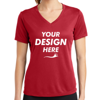 Sport Tek Women's PosiCharge ® RacerMesh ® V Neck Tee, True Red, Front view, Mockup