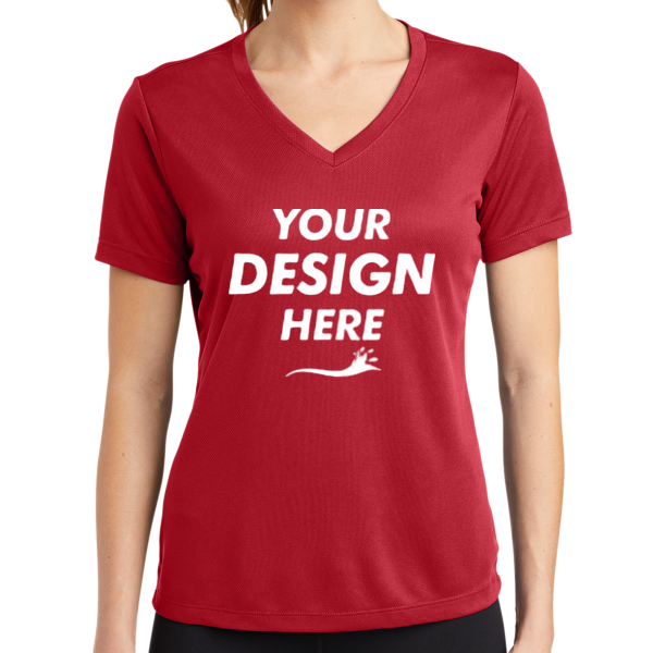 Sport Tek Women's PosiCharge ® RacerMesh ® V Neck Tee, True Red, Front view, Mockup