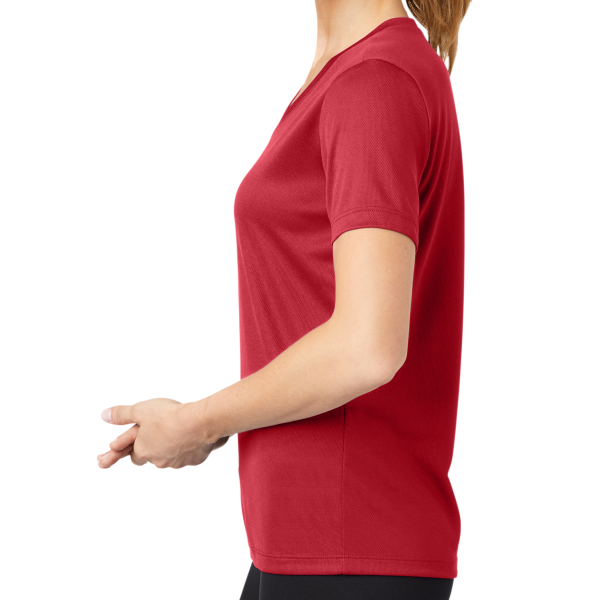 Sport Tek Women's PosiCharge ® RacerMesh ® V Neck Tee, True Red, Left Sleeve view
