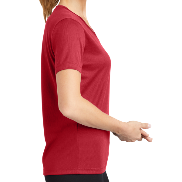 Sport Tek Women's PosiCharge ® RacerMesh ® V Neck Tee, True Red, Right Sleeve view