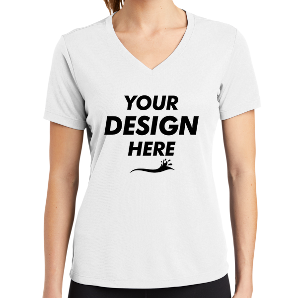Sport Tek Women's PosiCharge ® RacerMesh ® V Neck Tee, White, Front view, Mockup