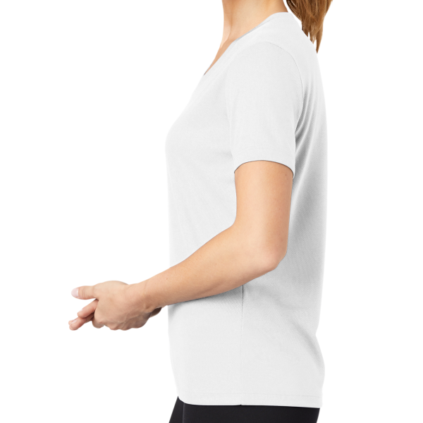 Sport Tek Women's PosiCharge ® RacerMesh ® V Neck Tee, White, Left Sleeve view