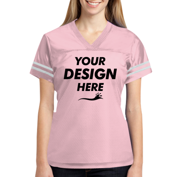 Sport Tek Women's PosiCharge ® Replica Jersey, Light Pink / White, Front view, Mockup