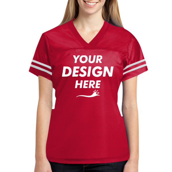 Sport Tek Women's PosiCharge ® Replica Jersey, True Red / White, Front view, Mockup