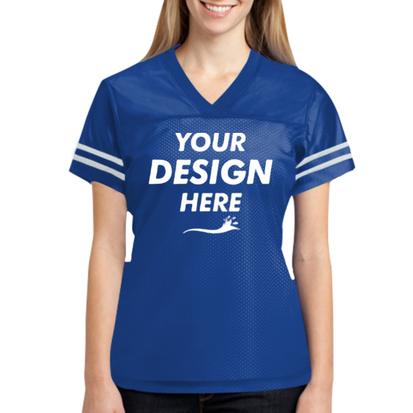 Sport Tek Women's PosiCharge ® Replica Jersey, True Royal / White, Front view, Mockup