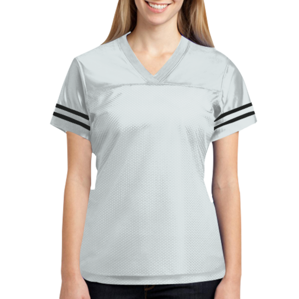 Sport Tek Women's PosiCharge ® Replica Jersey, White / Black, Front view