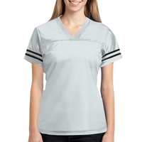 Sport Tek Women's PosiCharge ® Replica Jersey, White / Black, Front view