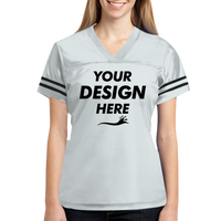 Sport Tek Women's PosiCharge ® Replica Jersey, White / Black, Front view, Mockup