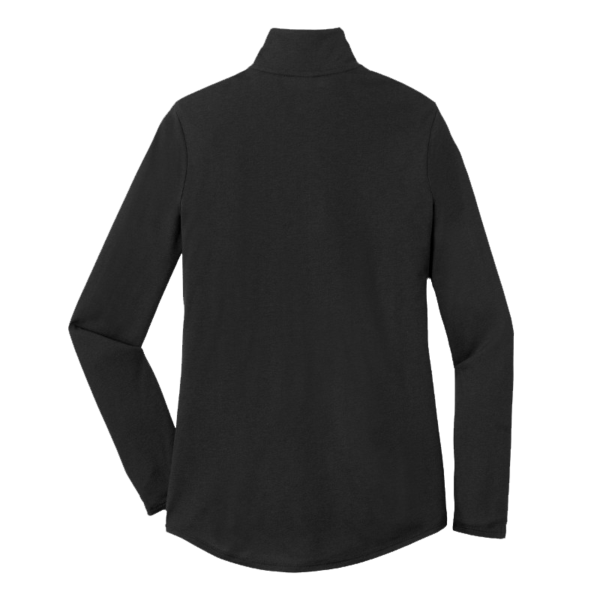 Sport Tek Women's PosiCharge ® Tri Blend Wicking 1/4 Zip Pullover, Black Triad Solid, Back view