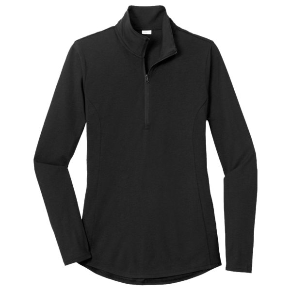 Sport Tek Women's PosiCharge ® Tri Blend Wicking 1/4 Zip Pullover, Black Triad Solid, Front view