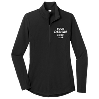 Sport Tek Women's PosiCharge ® Tri Blend Wicking 1/4 Zip Pullover, Black Triad Solid, Front view, Mockup