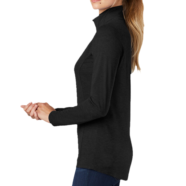 Sport Tek Women's PosiCharge ® Tri Blend Wicking 1/4 Zip Pullover, Black Triad Solid, Left Sleeve view