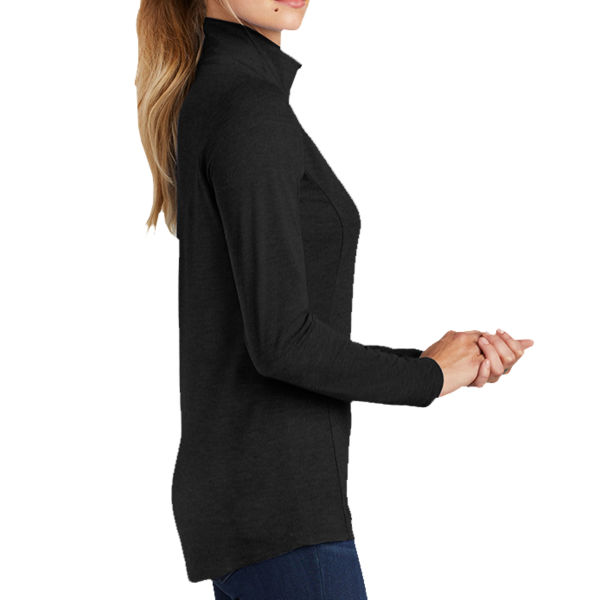 Sport Tek Women's PosiCharge ® Tri Blend Wicking 1/4 Zip Pullover, Black Triad Solid, Right Sleeve view