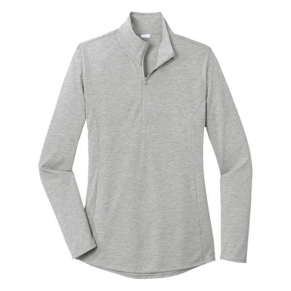 Sport Tek Women's PosiCharge ® Tri Blend Wicking 1/4 Zip Pullover, Light Grey Heather, Front view