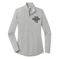 Sport Tek Women's PosiCharge ® Tri Blend Wicking 1/4 Zip Pullover, Light Grey Heather, Front view, Mockup