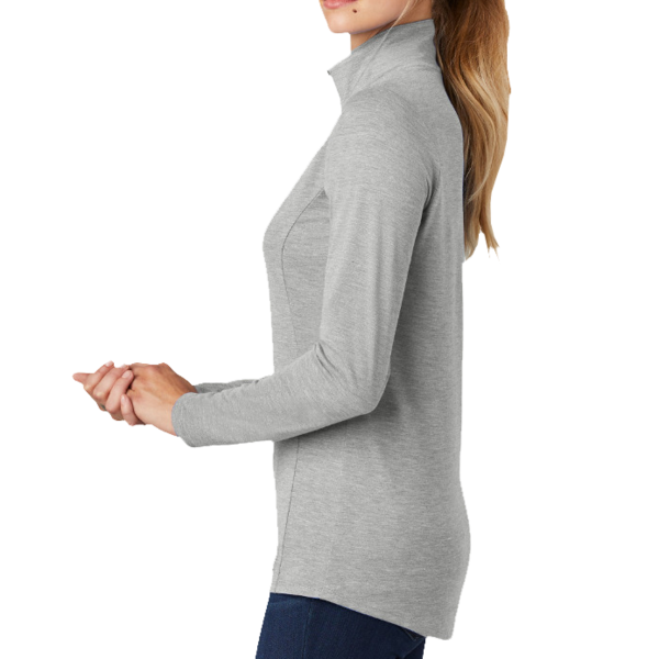 Sport Tek Women's PosiCharge ® Tri Blend Wicking 1/4 Zip Pullover, Light Grey Heather, Left Sleeve view