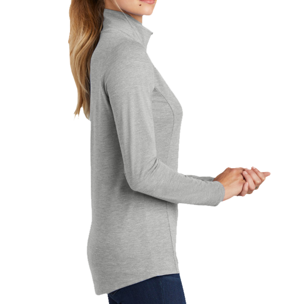 Sport Tek Women's PosiCharge ® Tri Blend Wicking 1/4 Zip Pullover, Light Grey Heather, Right Sleeve view