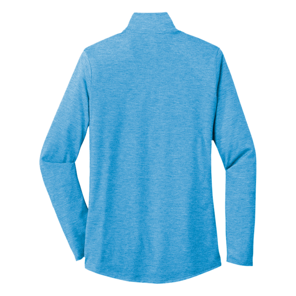 Sport Tek Women's PosiCharge ® Tri Blend Wicking 1/4 Zip Pullover, Pond Blue Heather, Back view