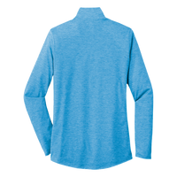 Sport Tek Women's PosiCharge ® Tri Blend Wicking 1/4 Zip Pullover, Pond Blue Heather, Back view