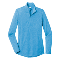 Sport Tek Women's PosiCharge ® Tri Blend Wicking 1/4 Zip Pullover, Pond Blue Heather, Front view