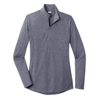 Sport Tek Women's PosiCharge ® Tri Blend Wicking 1/4 Zip Pullover, True Navy Heather, Front view