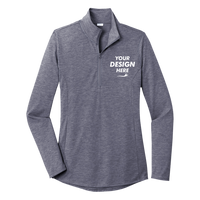 Sport Tek Women's PosiCharge ® Tri Blend Wicking 1/4 Zip Pullover, True Navy Heather, Front view, Mockup